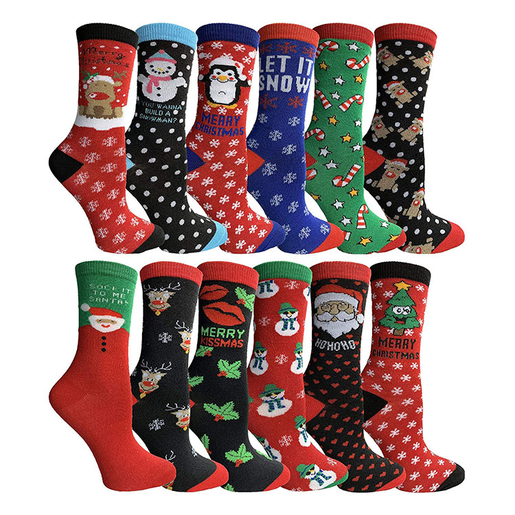Holiday personalized custom red christmas long socks with cute reindeer snowflake pattern