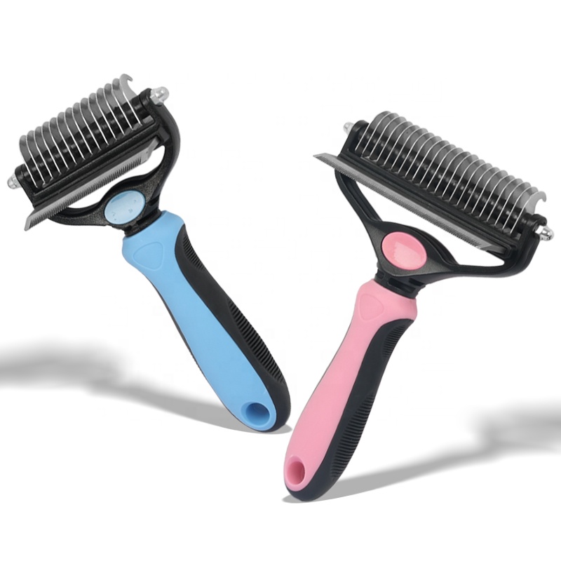 2 in 1 Pet Deshedding & Dematting Tool Flexible Dog Undercoat Rake Comb
