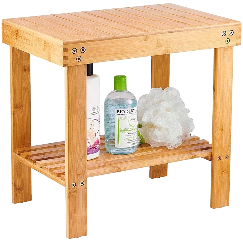 multifunction Natural bamboo Spa Bench with Fashion Creative Foot Rest Shaving Stool and Shampoo organizers