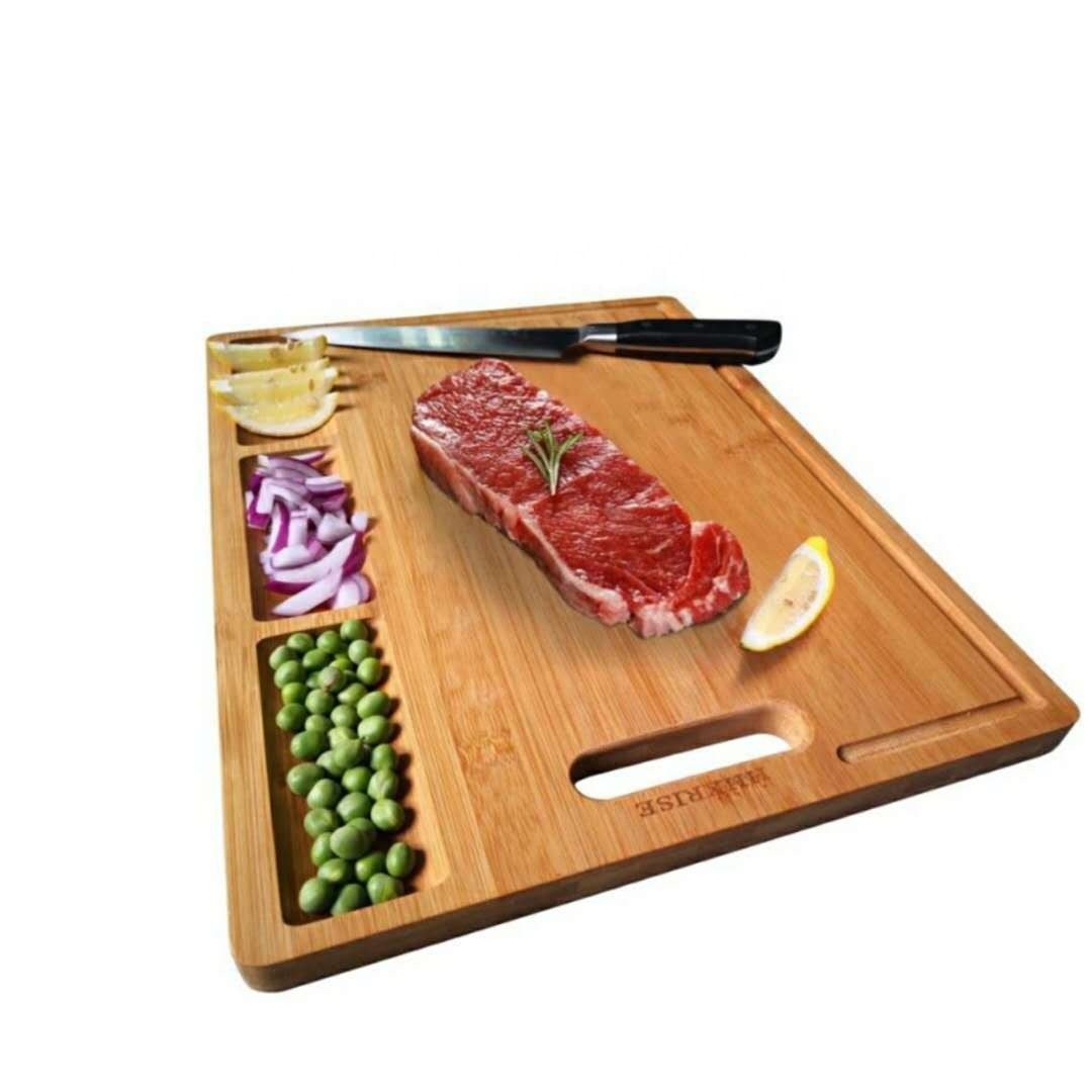 Органическая Бамбуковая кухонная разделочная доска с гнездом для сока и 3 отделениями