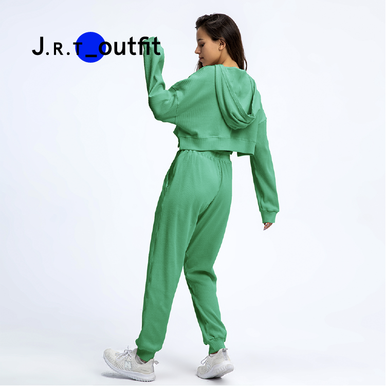 J. R.t лучший продавец, хорошее качество, женская одежда для спортзала, повседневные Костюмы с длинным рукавом, короткий топ, женские толстовки, набор для йоги с логотипом на заказ