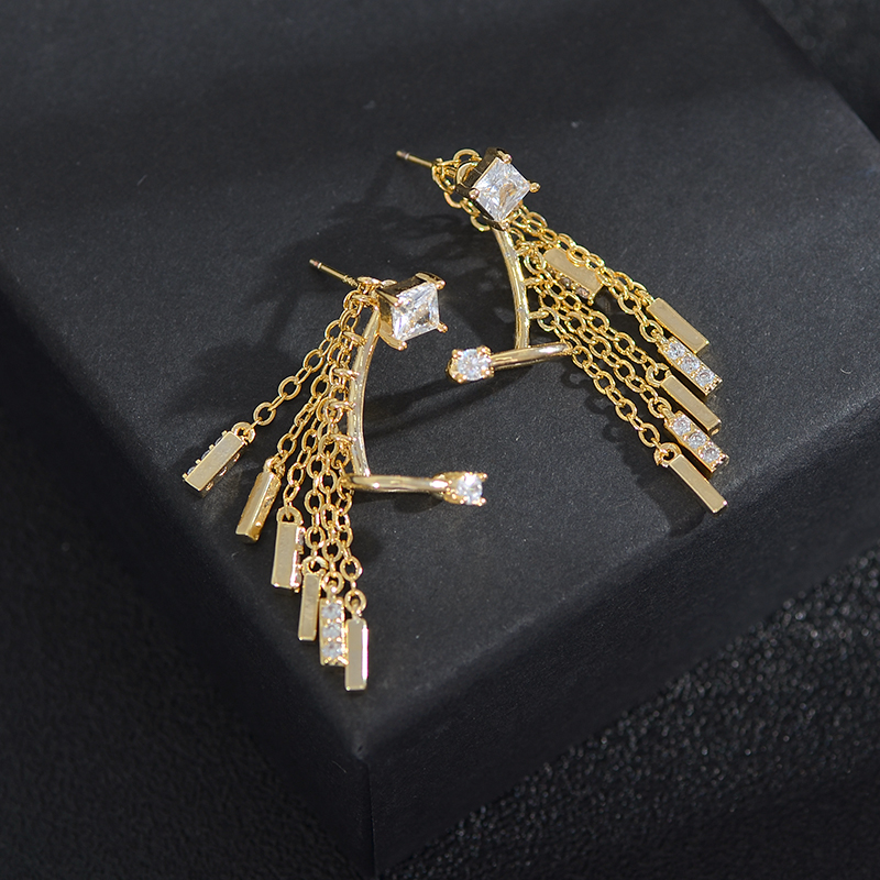 ED63100 Korean fashion trendy gold plated zircon women jewelry tassel stud earring