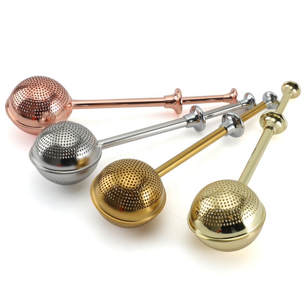 HOT SALE Ball Shape Stainless Steel Mesh Strainer Filter Loose Leaf Tea Infuser with Pushing Handle