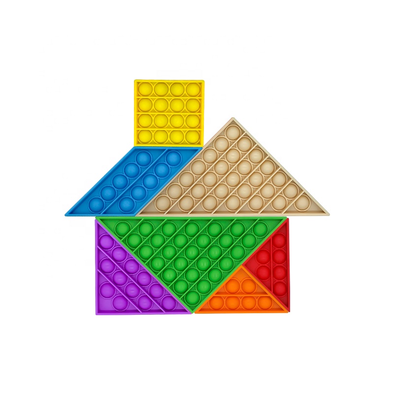 Tangram Pop Set Bubble Pop Fidget Autism Stress Reliever Round Anti-Anxiety Toys Push Pop Bubble Fidget Sensory Toy