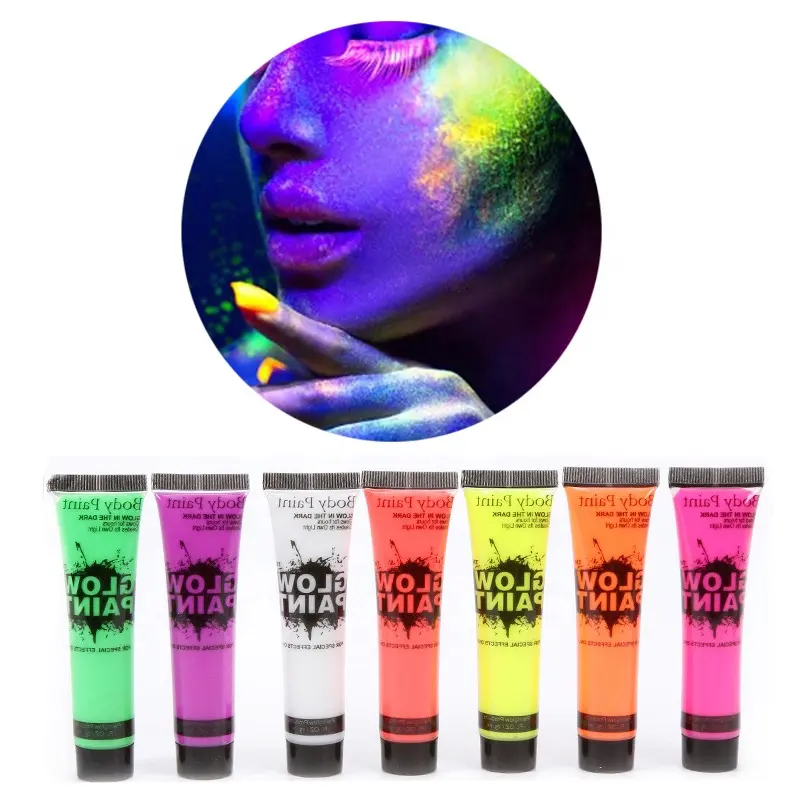 Non-toxic Safe Soft Tube Neon Fluo Face Body Paint in UV Light Blacklight for Costume Party Makeup Paint