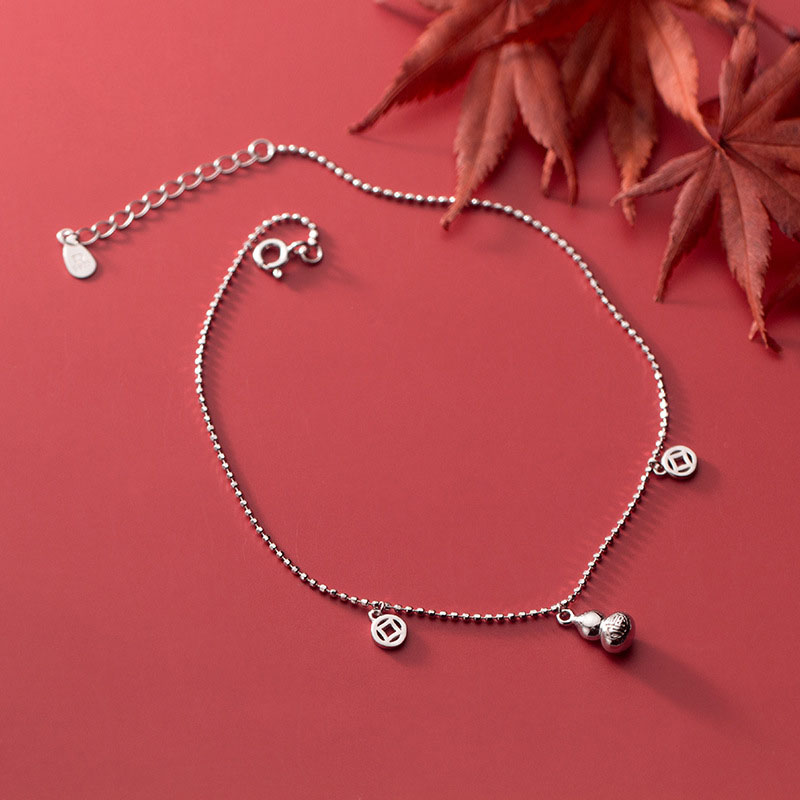 Small Gourd Coin Charm Anklets For Women Sterling Silver 925 Jewelry