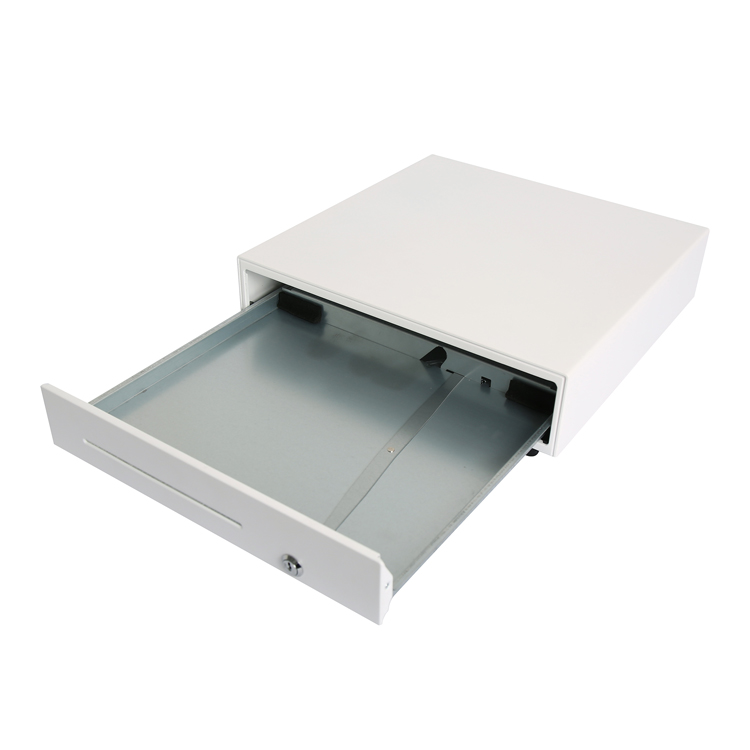 Double-layer cash drawer with metal panel and removable tray