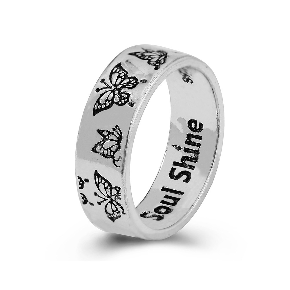 2021 New Vintage Engraved Butterfly Ring Lady stainless steel No. 7 Dark Butterfly Ring
