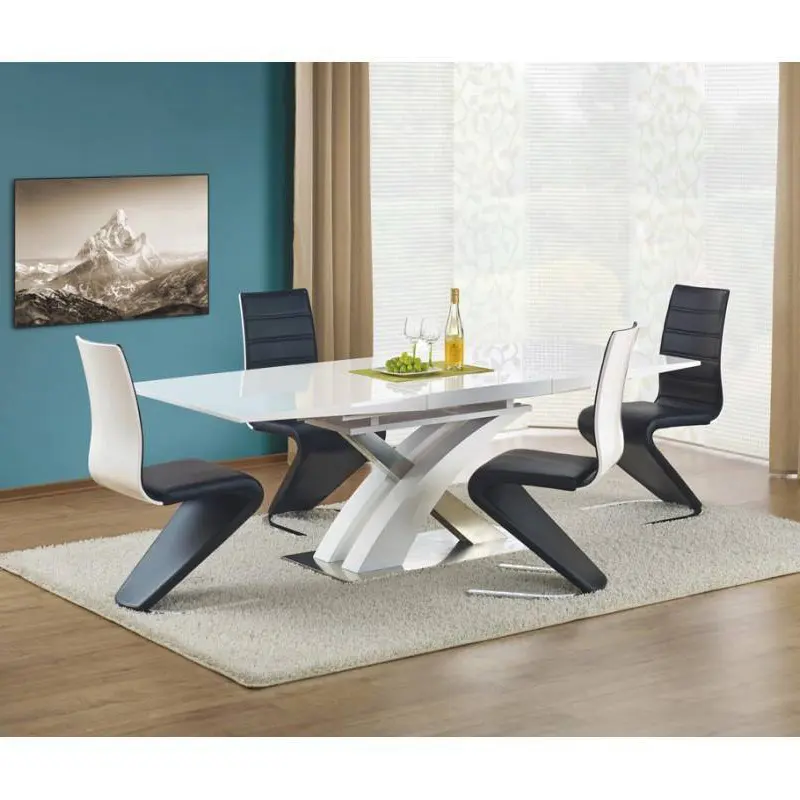 European Modern Extensible Butterfly MDF High Gloss Dining Table Set 6 Chairs Elegant Foldable Dining Room Furniture