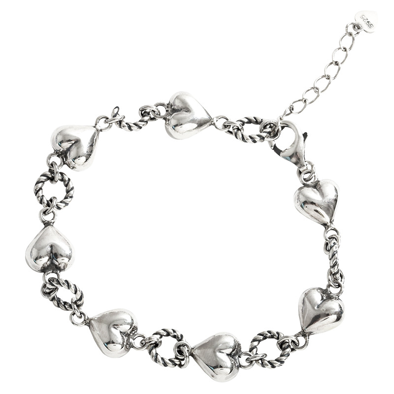 Fashionable Retro Jewelry 925 Sterling Silver Tassel Chain Bracelet Heart Circle Bracelet Twist Chain