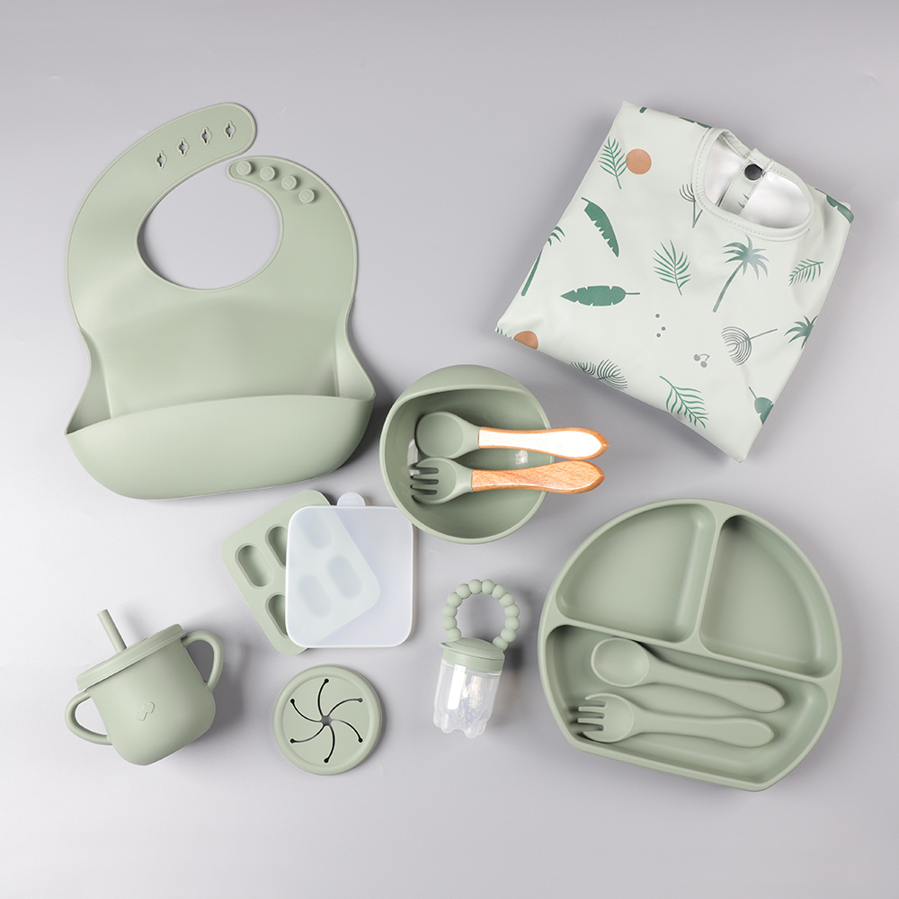 Eversoul Kids Dining Feeding Set Bibs Plates Bowls Spoons Other Baby Items Supplies Kids Accessories Silicone Baby Products