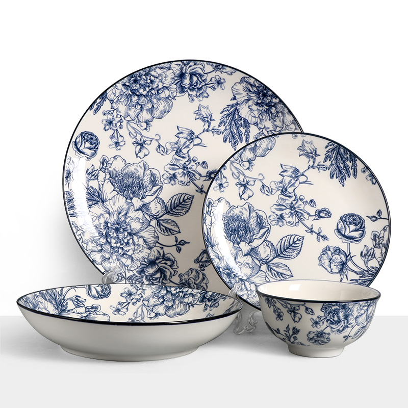 12/16/18 pcs Ceramic Dinnerware porcelain dining dinner plate bowl Set Tableware Set Under Glazed Dinner Sets for 4/6 people