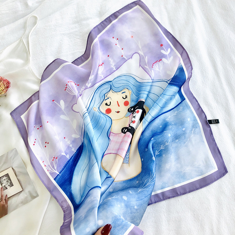 55*55cm silk square scarf printing designer scarf styles silk hair wrap for women silk head scarves
