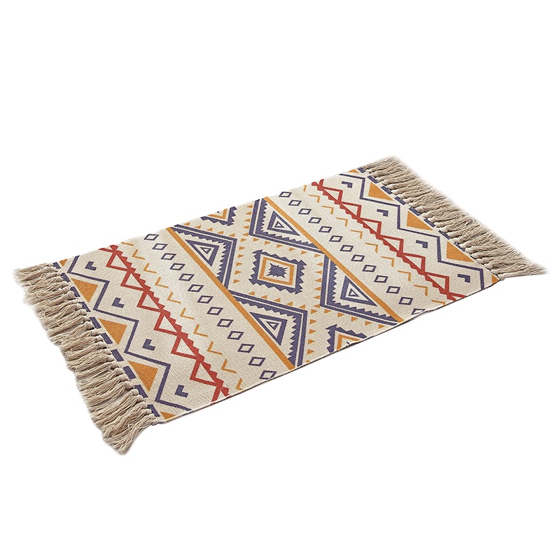 Nordic style cotton linen indoor floor mat hand-woven geometric carpet for bedroom doorway rugs home decorative floor