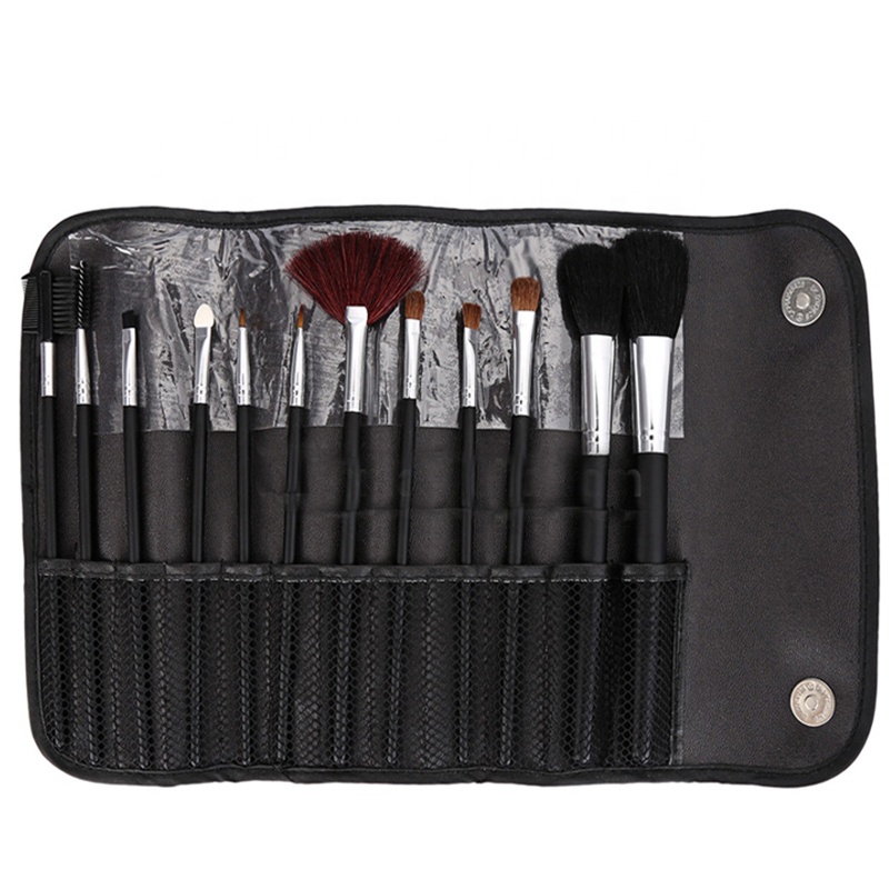 Professional 12pcs Wooden Hair Make Up Brushes with Black Storage Bag