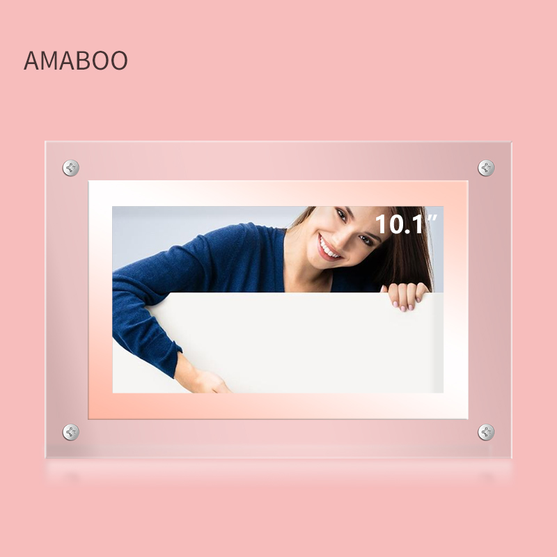 AMABOO Лидер продаж 10 дюймов настенный акриловый видео ЖК-адаптер питания цифровая фоторамка Дисплей