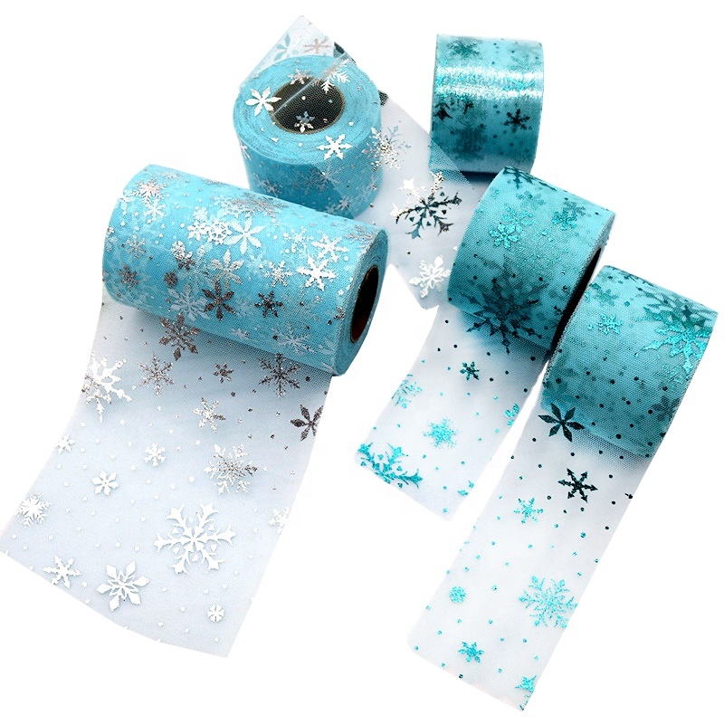 100% Polyester Tulle Roll Fabric Snowflake Mesh Tulle Roll for Princess Blue Series and Children's Hair Clip Accessories Tulle