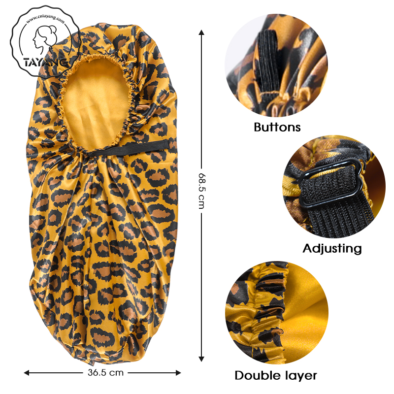 Designer inspired for braids shimmer double layer custimized print leopard print made satendes dames bonnet//