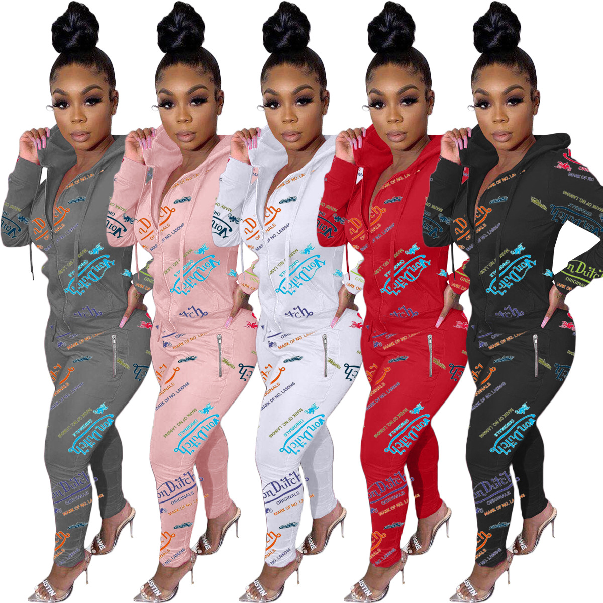 2021 Fall Jogging Sports Wear Suit Hoodie Sweatshirt Zipper Full Letter Print Jogger Workout 2 Pieces Set Women Tracksuit Set