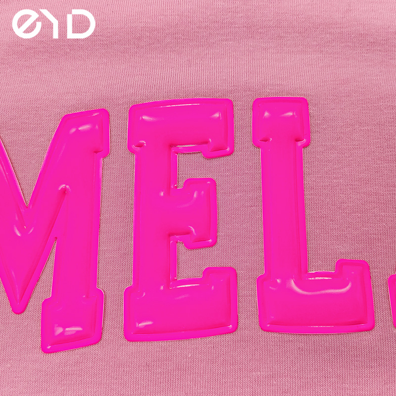 EYD Heat Transfer Colorful PU Vinyl Chenille Patches Custom Clothing Label Print Logo 3D Heat Transfer