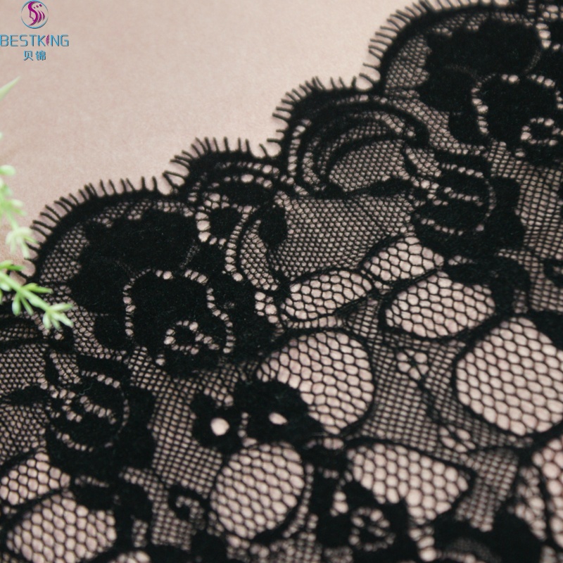 flocking Eyelash Lace Fabric high quality and cheap eyelash lace trim
