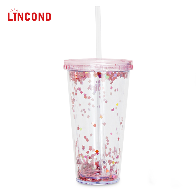 Lincond с двойной стенкой из пластика с трубочкой и крышечкой LD-C204