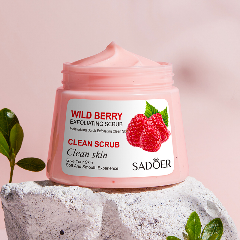 OEM SADOER Private Label Body Scrub Fruit Infused Nourishing Skin Care Wildberry Tender Smooth Oil Control Exfoliator Cream