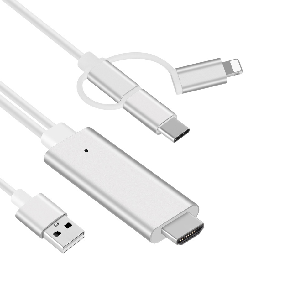 3 в 1 4K USB к HDTV адаптер кабель для ТВ проектора монитора USB Micro 8 pin Type-C, Chromecast телефон USB C к HD адаптеру