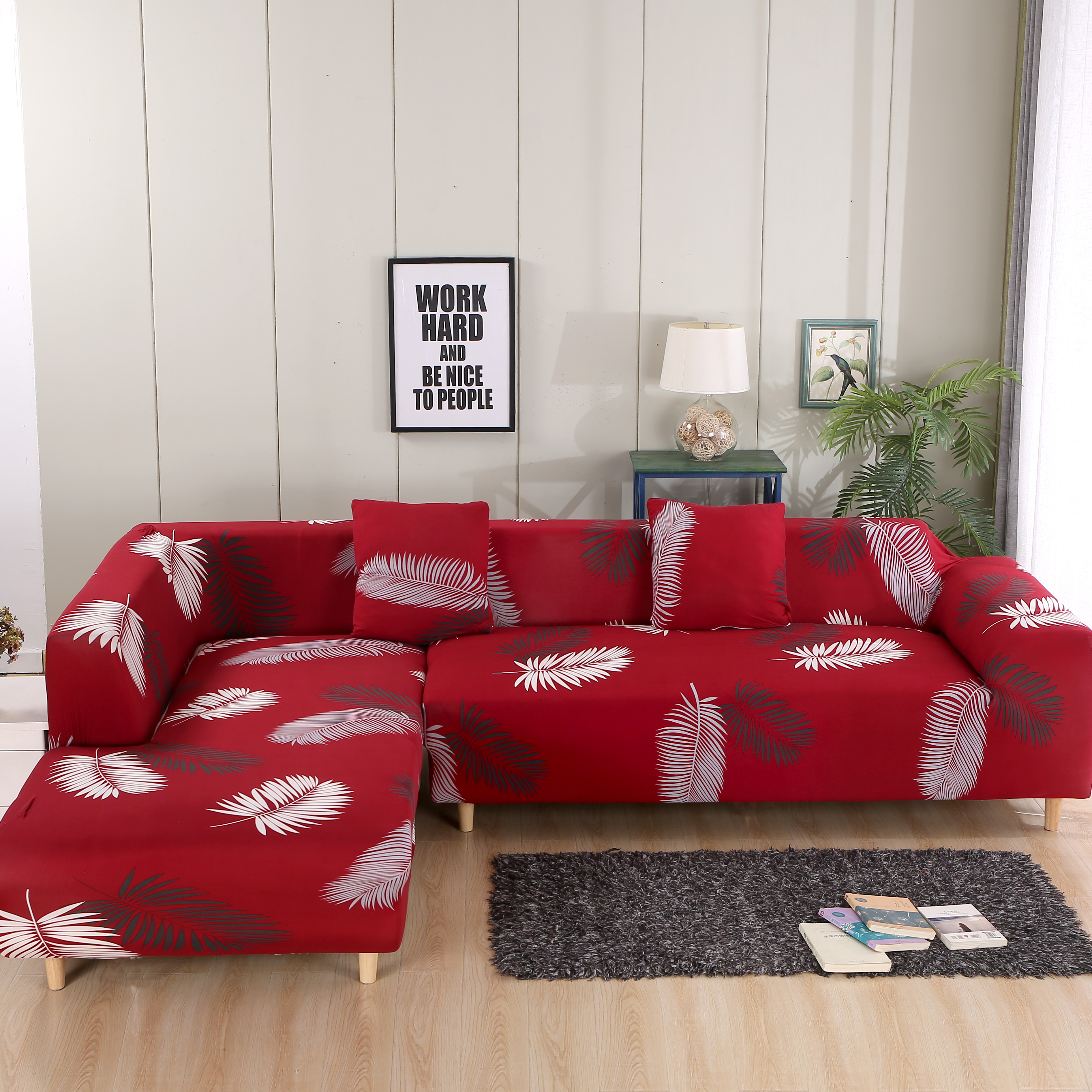 Best Selling Red Printing Sectional L Shaped Soft Cover Stretch Home Decoration Corner Sofa Cover