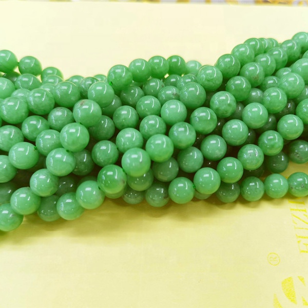 Wholesale A Grade Natural Smooth Gemstone Green Angelite Jade Stone Loose Beads For Jewelry Making