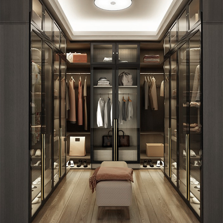 Light Luxury Wooden Walk in Closet Bedroom Furniture Wardrobe