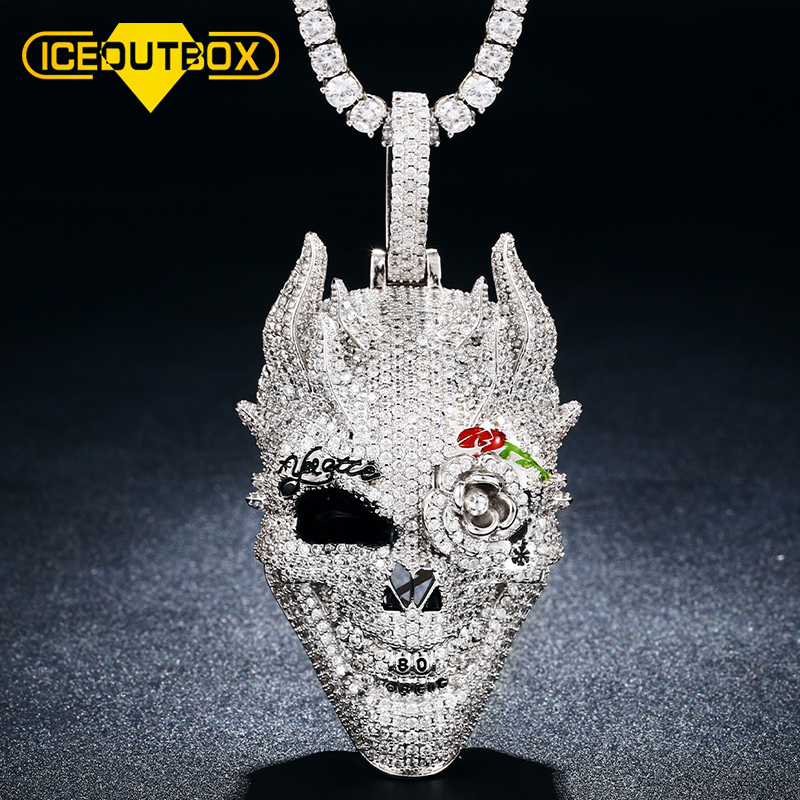 Bling CZ череп голова ожерелье из 14-каратного золота с льдом с подвеской для мужчин кулон ювелирные изделия в стиле «хип-хоп» для мужчин