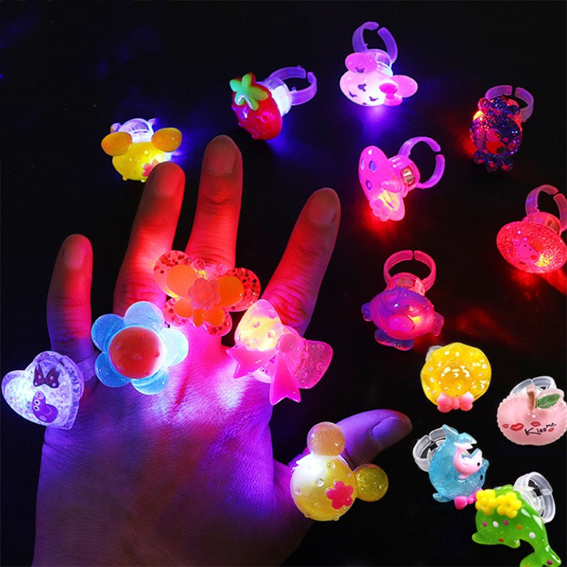 acrylic Material 50 Pcs/box New Creative Luminous Rings Children flashing toy ring Flash Gifts LED Cartoon Lights Glow Party