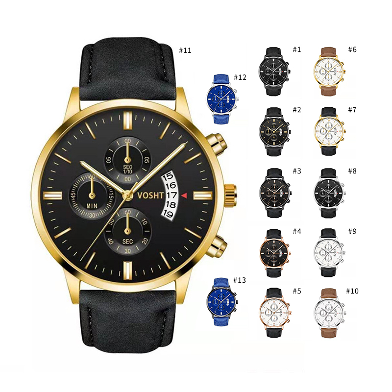 WJ-8725 модные кожаные мужские наручные часы Reloj роскошные золотые часы оригинальные мужские кварцевые наручные часы для мужчин