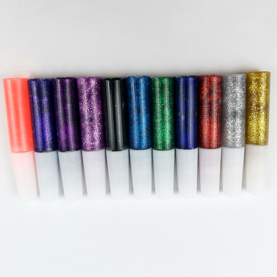 Art and Craft Supplier 11 Colors Rainbow Colors Washable Glue Pen Shape Shinny Glitter Glue