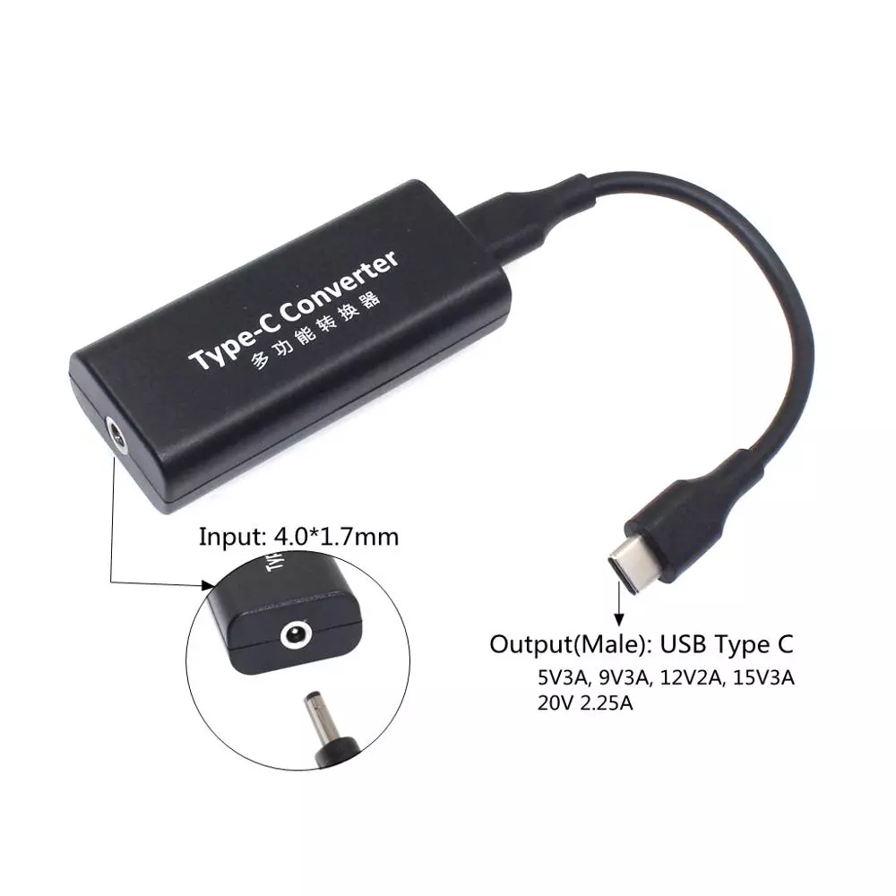 USB Type C Power Adapter Converter Dc 4.0 x 1.7mm Female to USB C Plug Connector Laptop Mobile Phone Charger for Lenovo Asus 45W