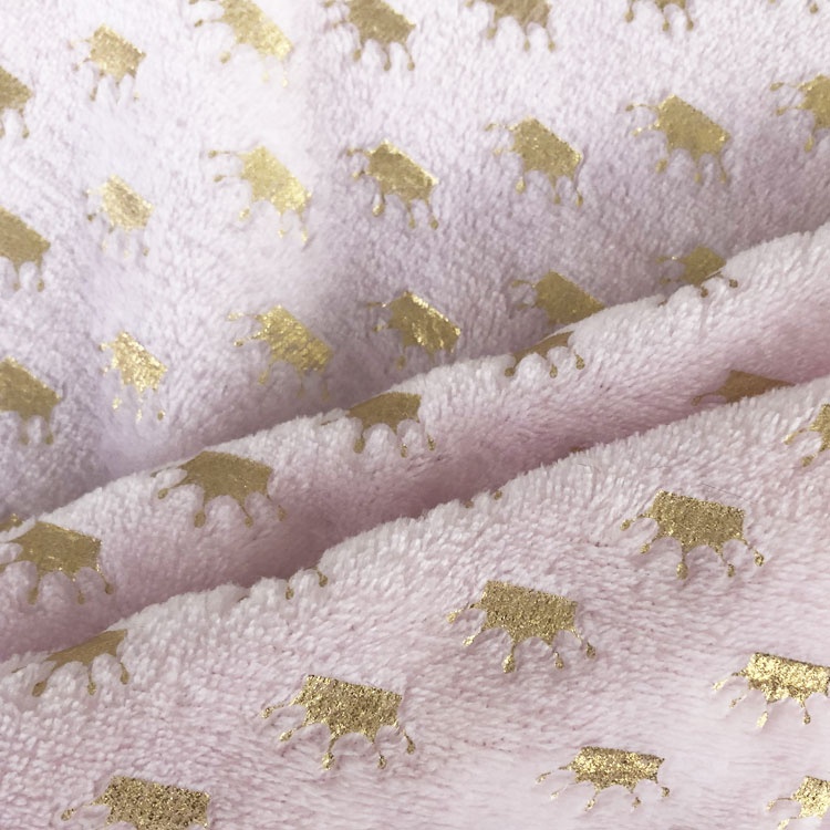 100% Polyester hometextile fabric low pile coral flannel fleece plush foil printed fabric