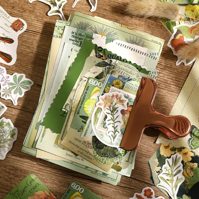 Simno 200 Pieces Vintage Scrapbooking Paper And Sticker Supplies Aesthetic Journaling Material DIY Paper