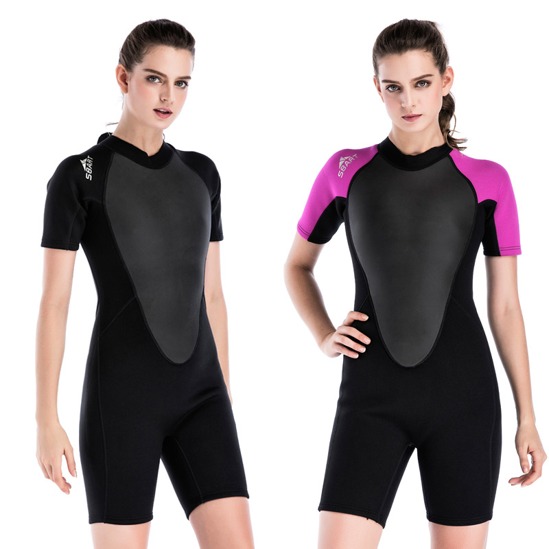 Short sleeves with chest padded one-piece skirt style wetsuit womens