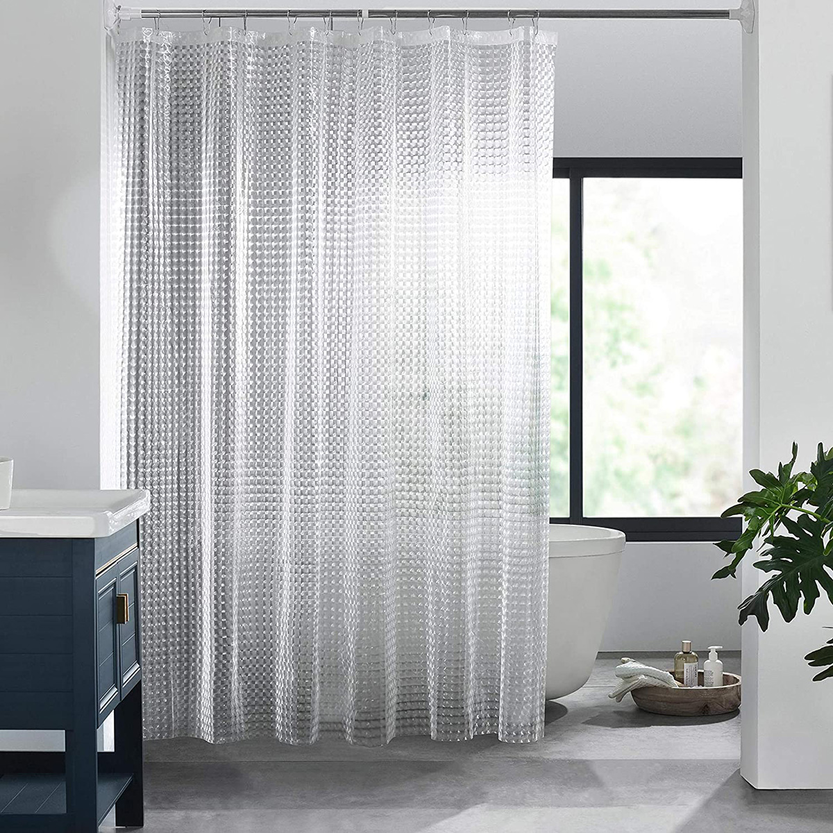 3d Waterproof with 12pcs hooks Shower Curtain Transparent Clear Bathroom Curtain Luxury peva shower curtain