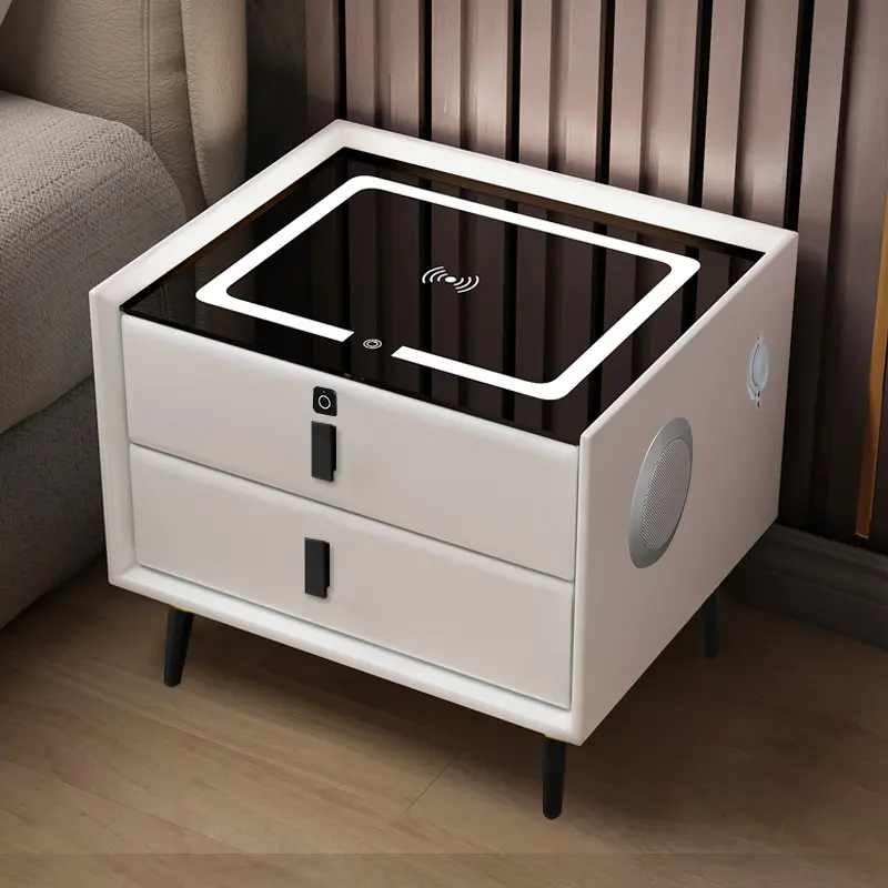 Simple modern night stands bedroom Nordic style large capacity 3 drawers Wireless charging night table with light for bedroom
