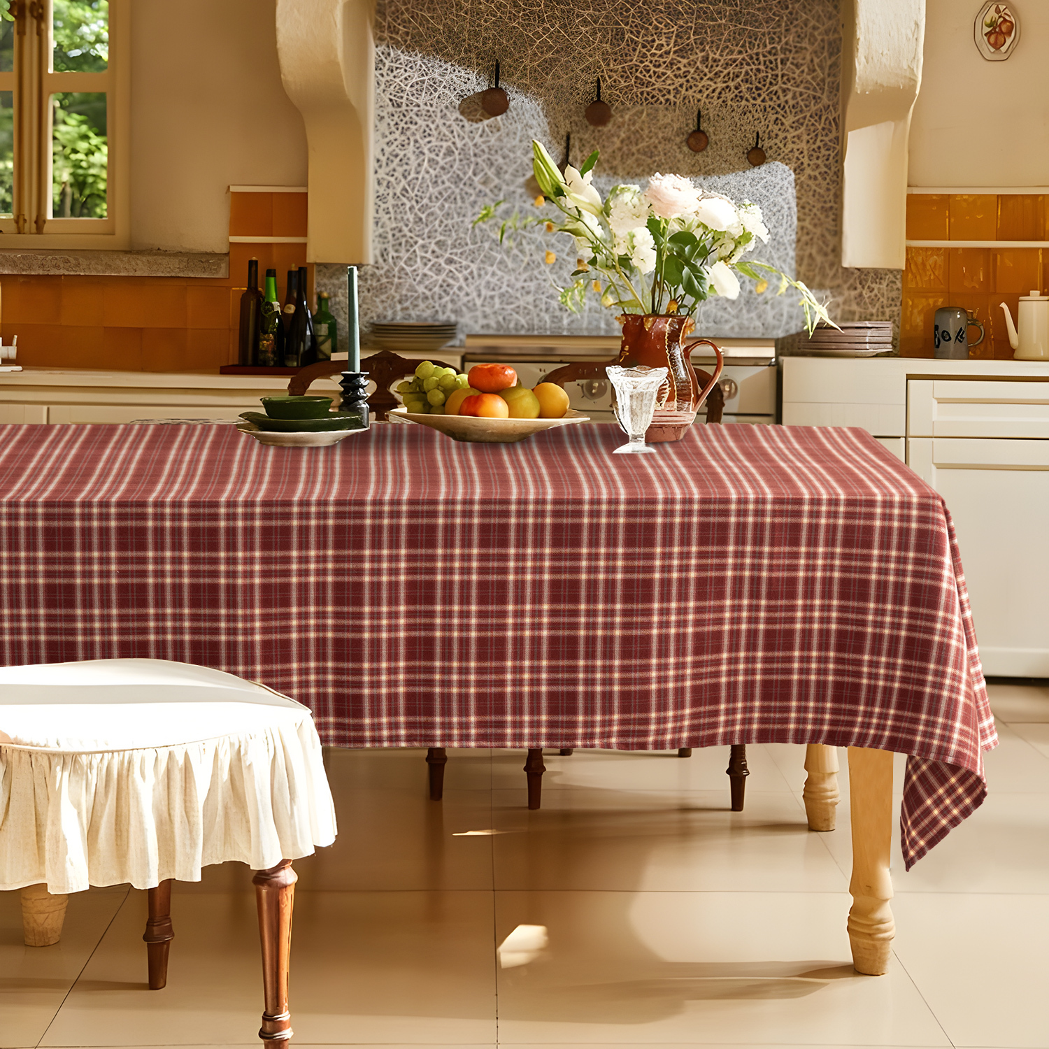 Original Pastoral Style Table Cloth Colorful Checker Pattern Table Cover Yarn-dyed Table Cloth for Home Decor