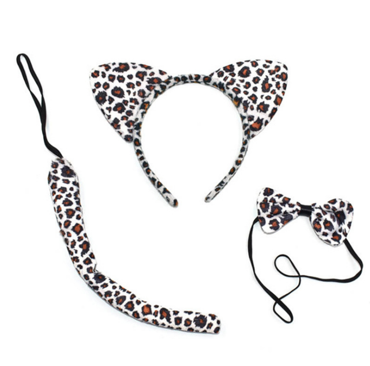 Leopard Wholesale Halloween Cosplay Animal Ear Headband With Tail Party dance three piece cat ear collar Headband