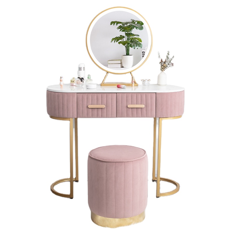 Nordic With cabinet dressing table with mirror and stool Dressing table with 3 light effect LED mirrors Golden Iron Dresser