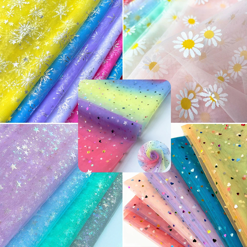 Tulle Fabric Daisy Flower Star Love Snowflake Mesh For DIY Ceremonial Dress Bridal Wedding Dress Party Decoration
