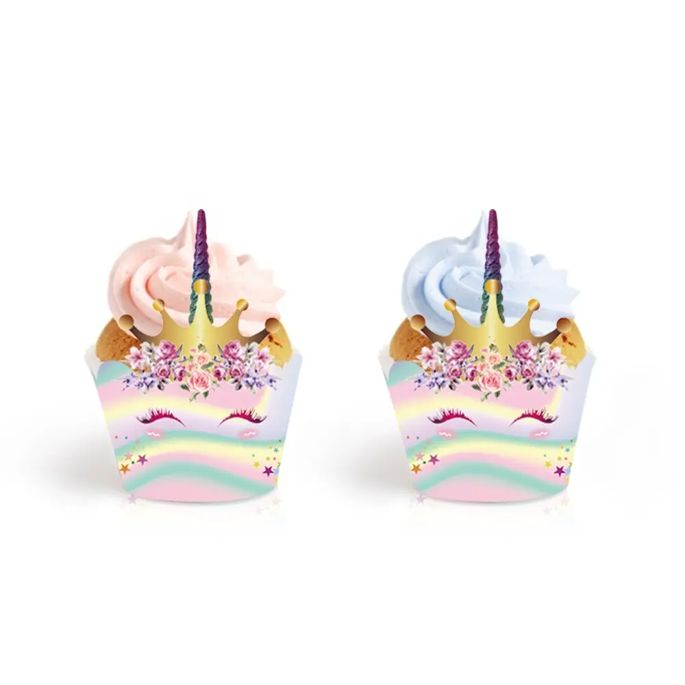 WB012 24 pcs Unicorn cupcake wrappers unicorn theme party kids birthday supplies cupcake decoration Custom DIY