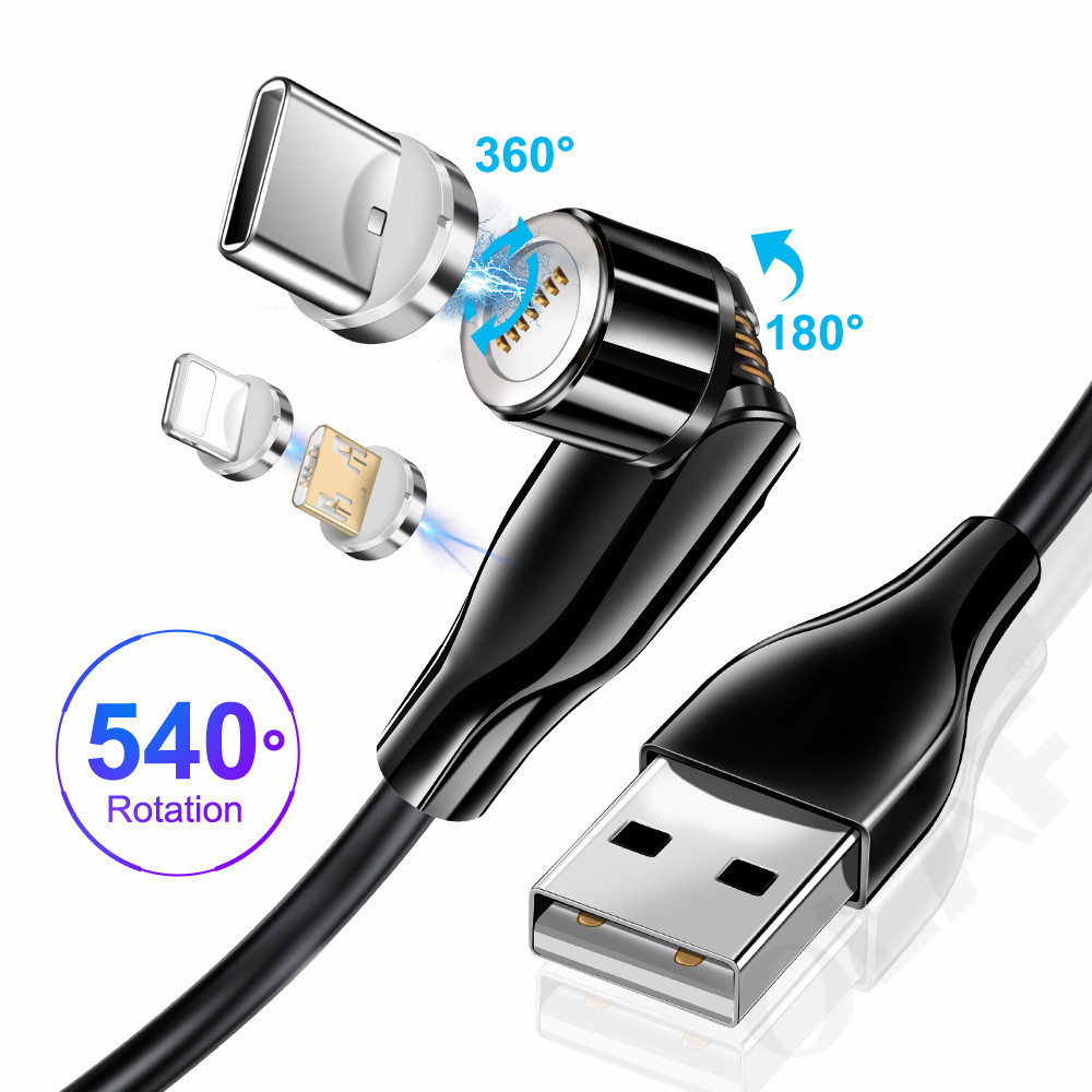 540 градусов Магнитный быстрой зарядки USB кабель для передачи данных для iPhone, Samsung, Huawei, Xiaomi проводные телефонные аппараты