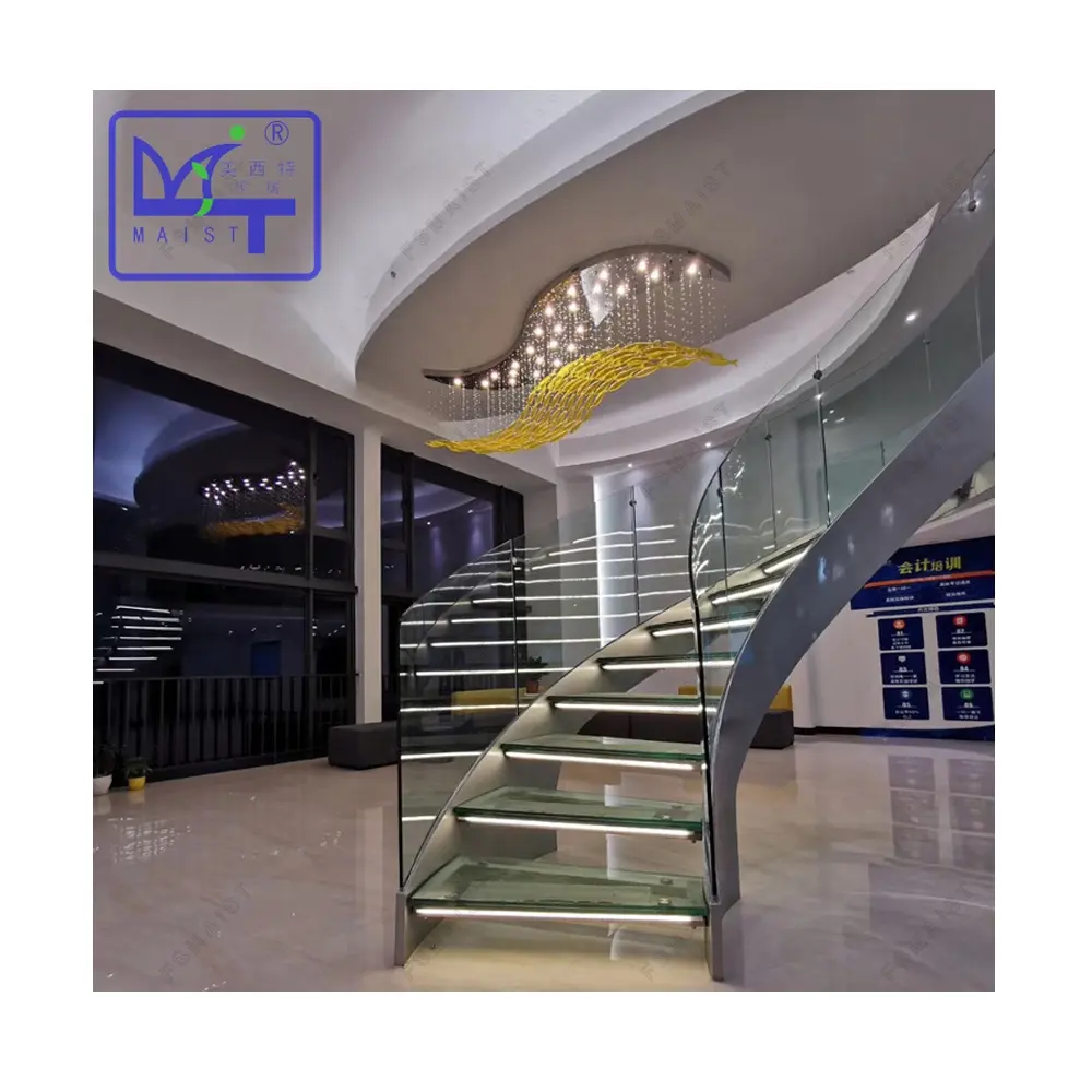 Glass stair LED steel spiral staircase made in China-Maist