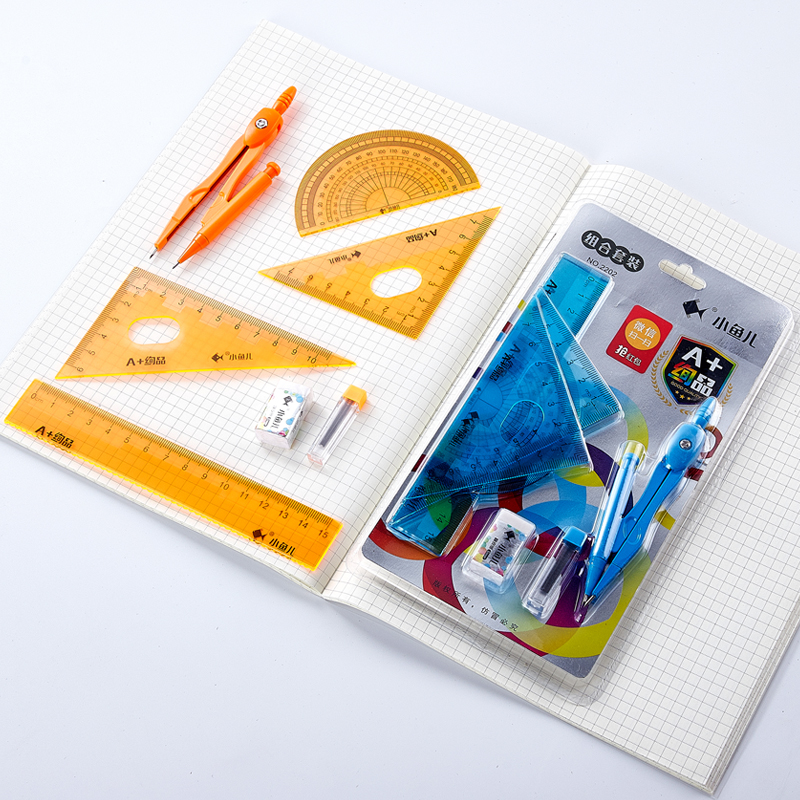 Most valuable geometric drawing set 7 pieces student compass ruler set for school use Material Plastic