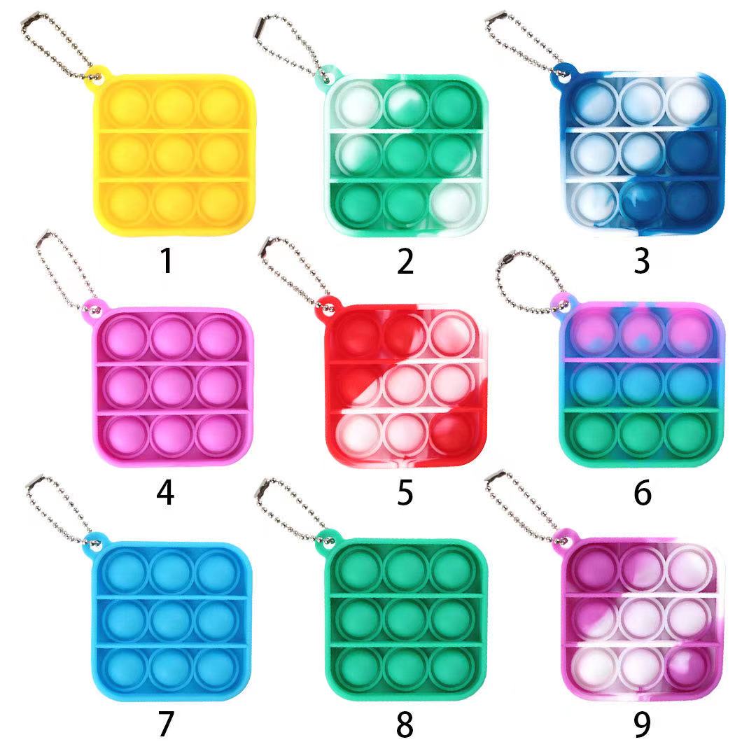 2021 Tie Dye Amung Us Pop Keychain Simple Dimple Bubble Fidget Pop Toy Dinasour Rainbow Mini Silicone Squeeze Keychain